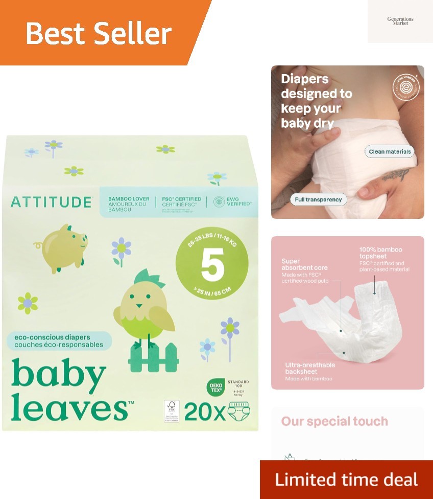 Eco-Conscious Disposable Diapers, EWG Verified, Size 5 26-35 lbs, Ultra Absor...