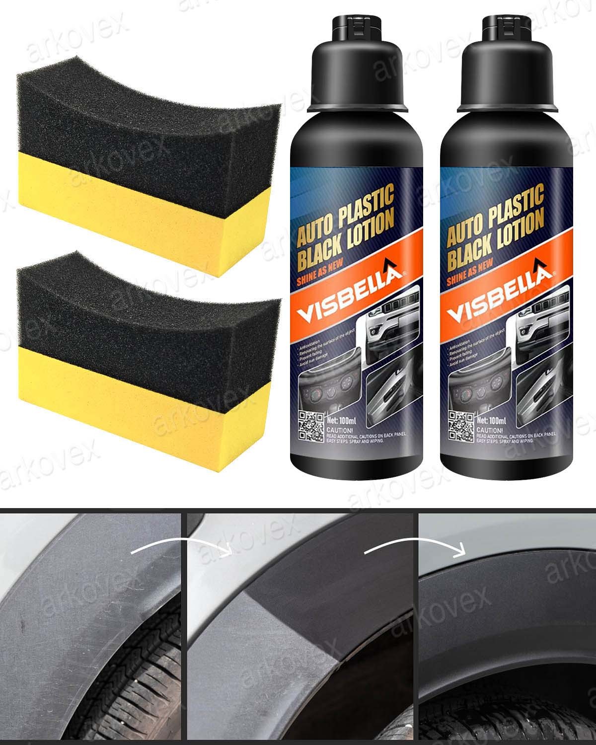 Black Trim Restorer Coating With 2 Sponge Applicator Restoration Kit - 6.76 oz
