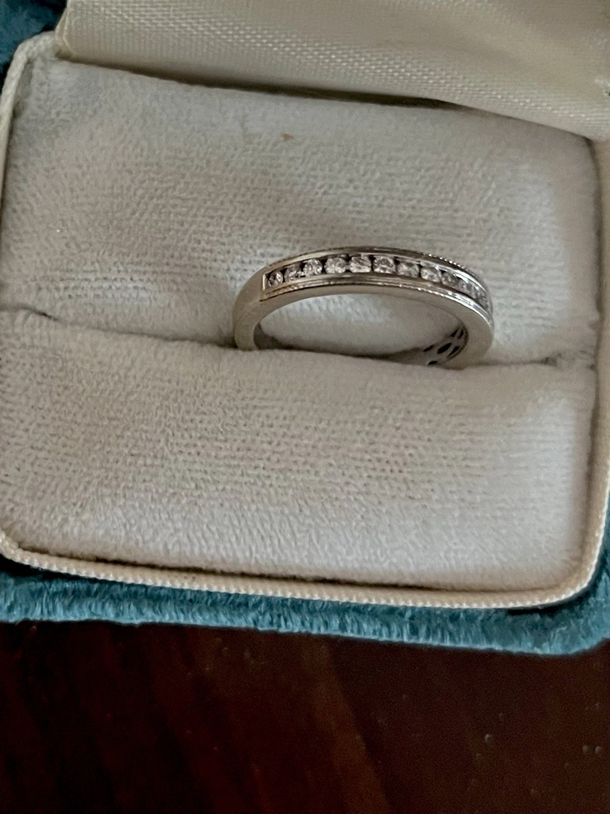 White Gold Diamond Wedding Band - 15 Diamonds Channel Set Milgrain Ring  Size 6