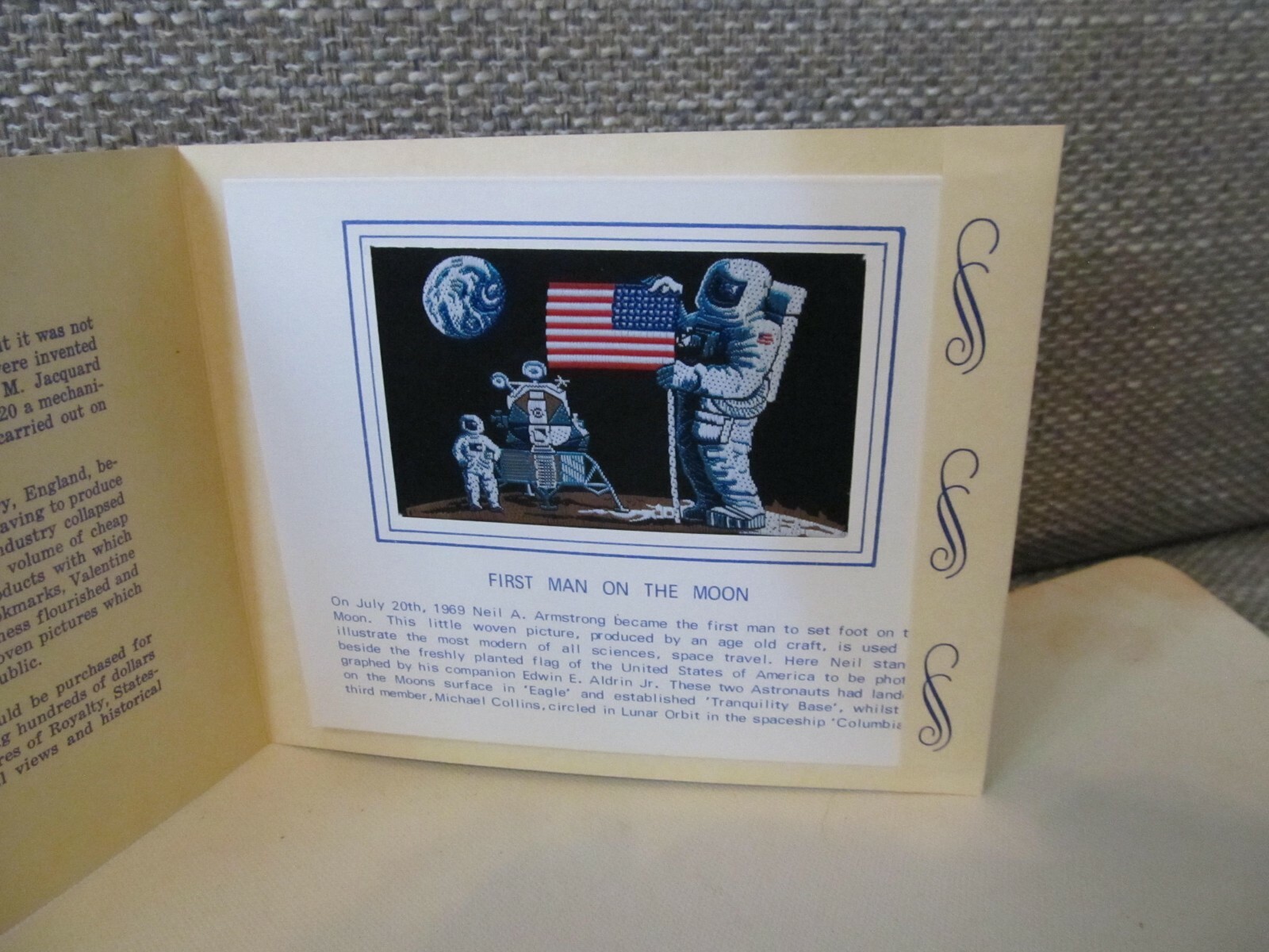 COPECREST WOVEN SILK PICTURE~1st Man on the Moon w/Commemorative Card