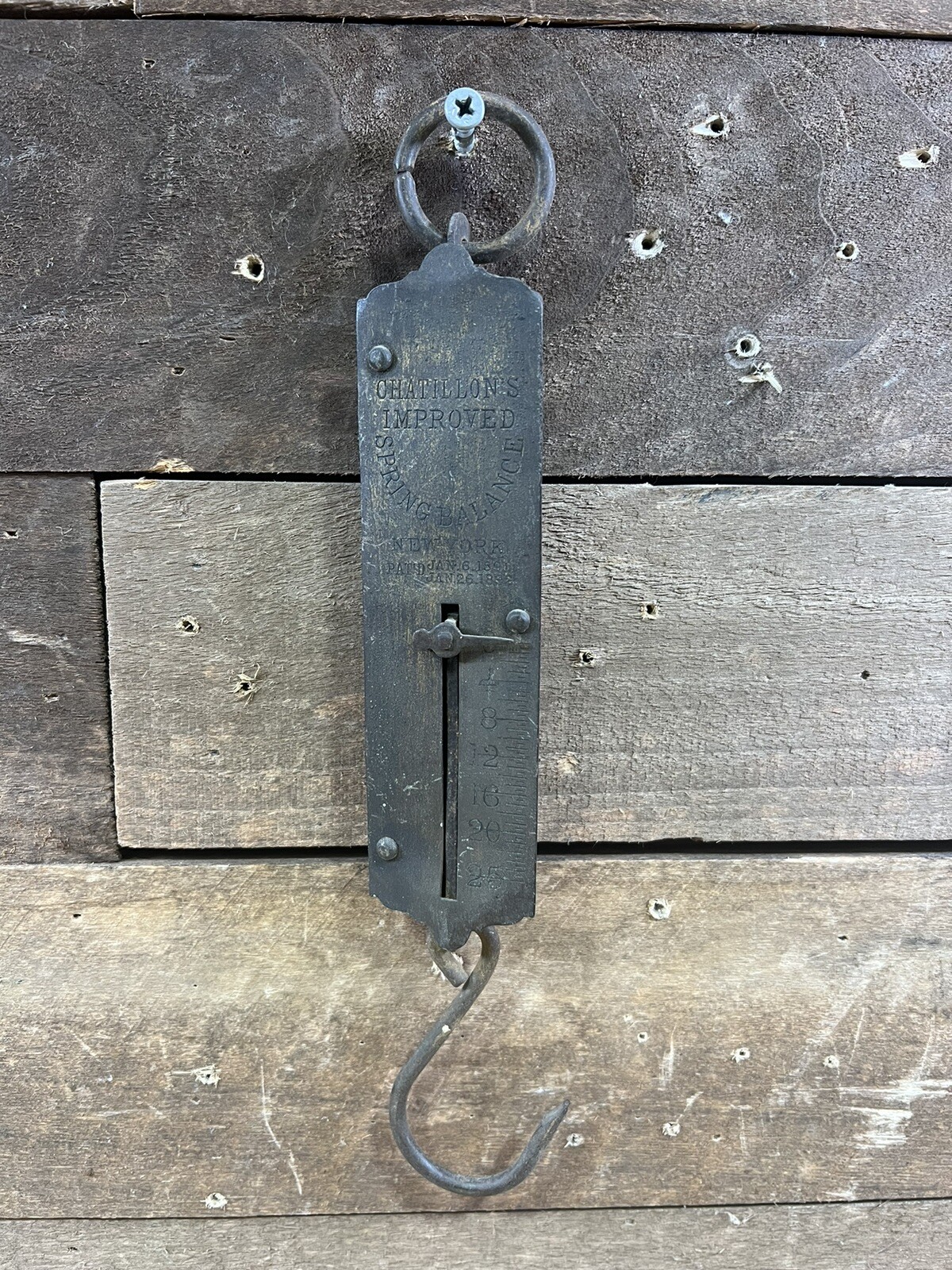 Antique Chatillon Brass 25lb Hanging Scale 