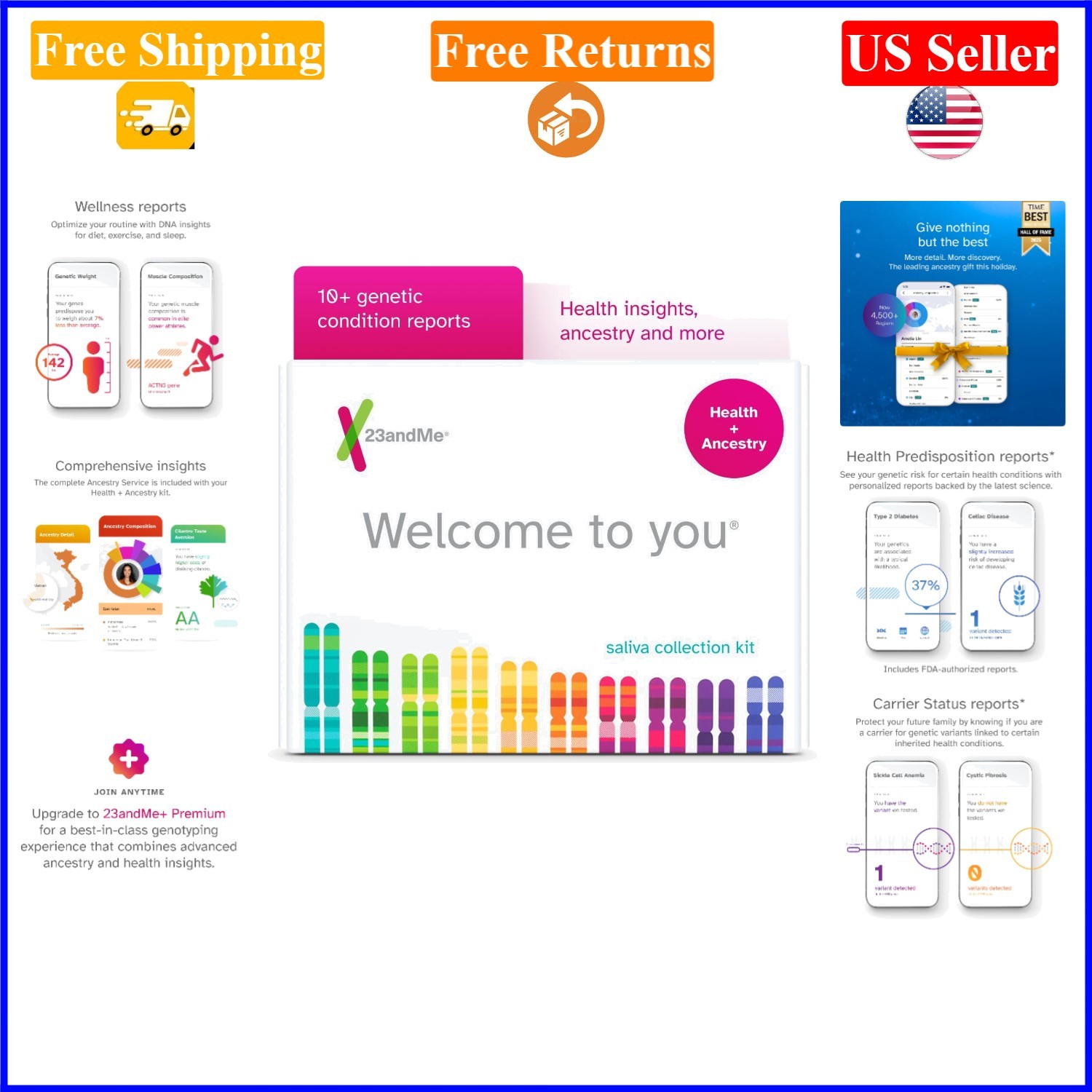 At-Home -Authorized DNA  Kit for Health & Ancestry, Saliva Collection
