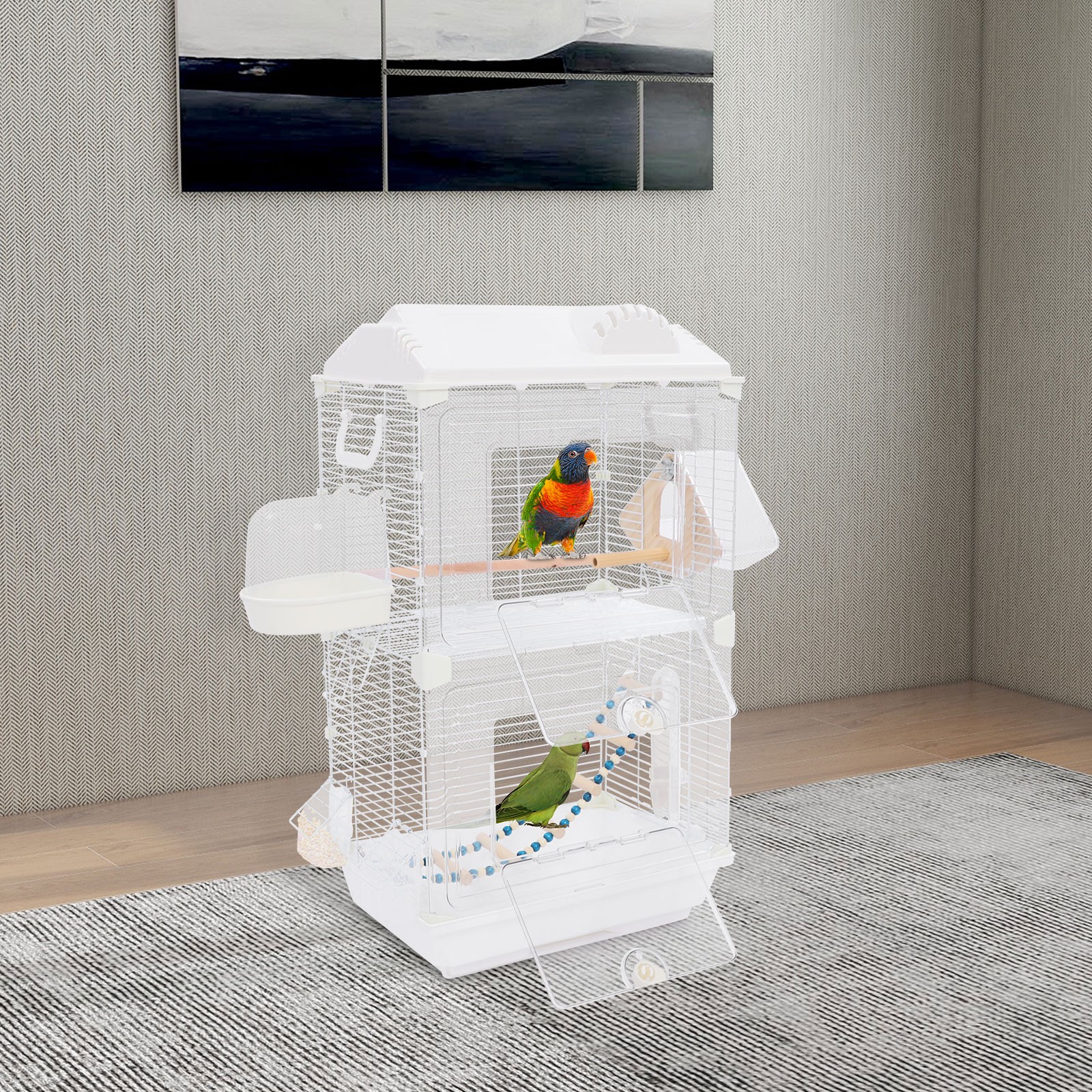 Modern Bird Cage, Two-tier Bird Cage, Parakeets Cage White