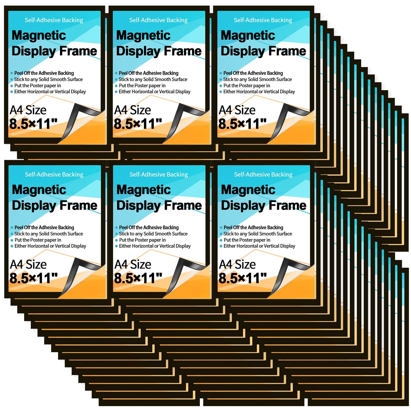 32 PK 8x11.5" Magnetic Sign Holder Display Frame Self Adhesive PVC - A4
