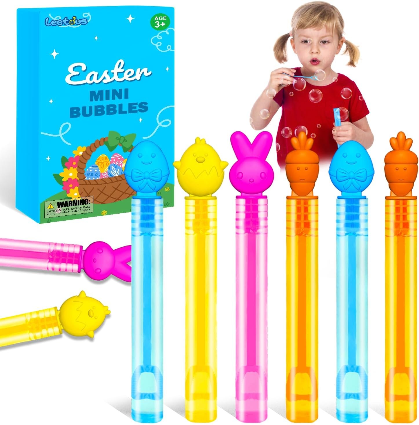 24 Pack Easter Mini Bubbles Wands Party Favors for Kids, Spring Toys Gifts Baske