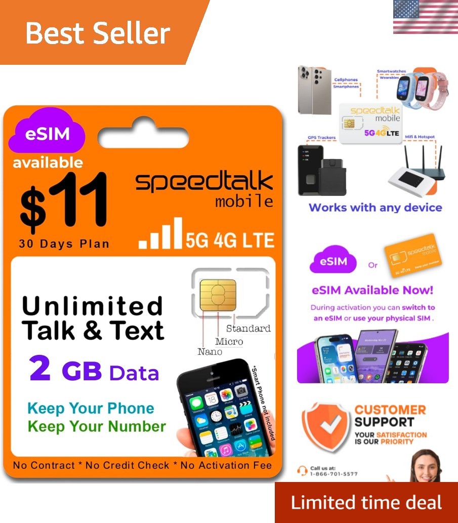 Keep Your Number! Affordable Prepaid SIM Card - Unlimited Talk/Text + 2GB Data