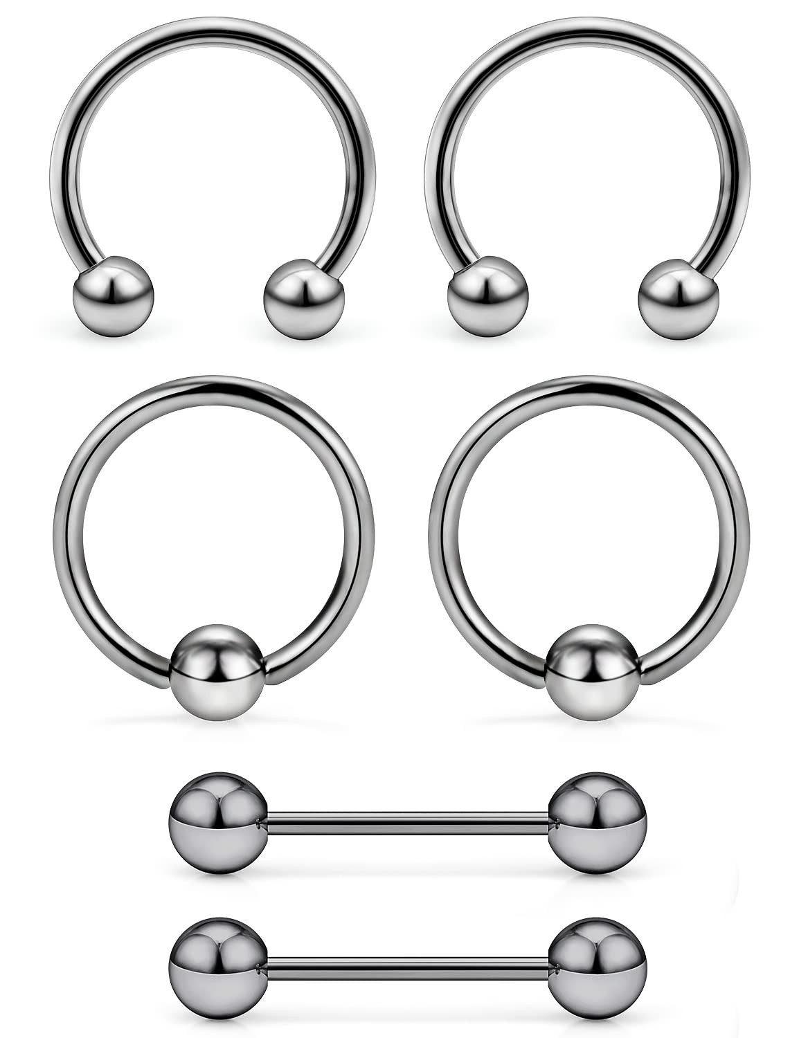 Uqnwbdq 14G G23 Titanium Nipple Piercing Jewelry 14G, Silver Tone 14gauge 