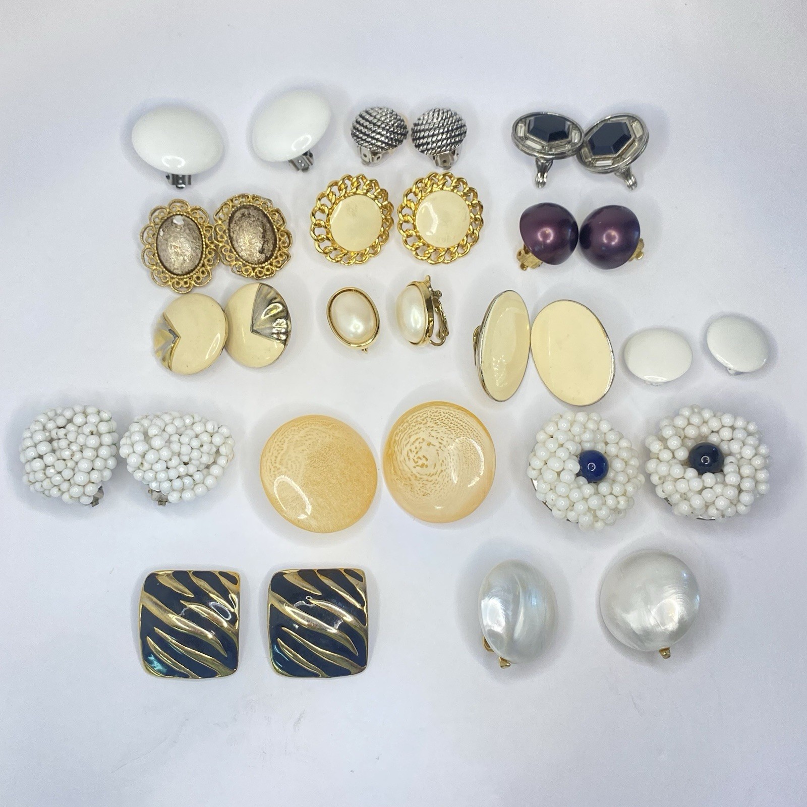 Vintage Clip On Earring Lot Mixed Styles Gold Tone Pearl Enamel Napier Trifari