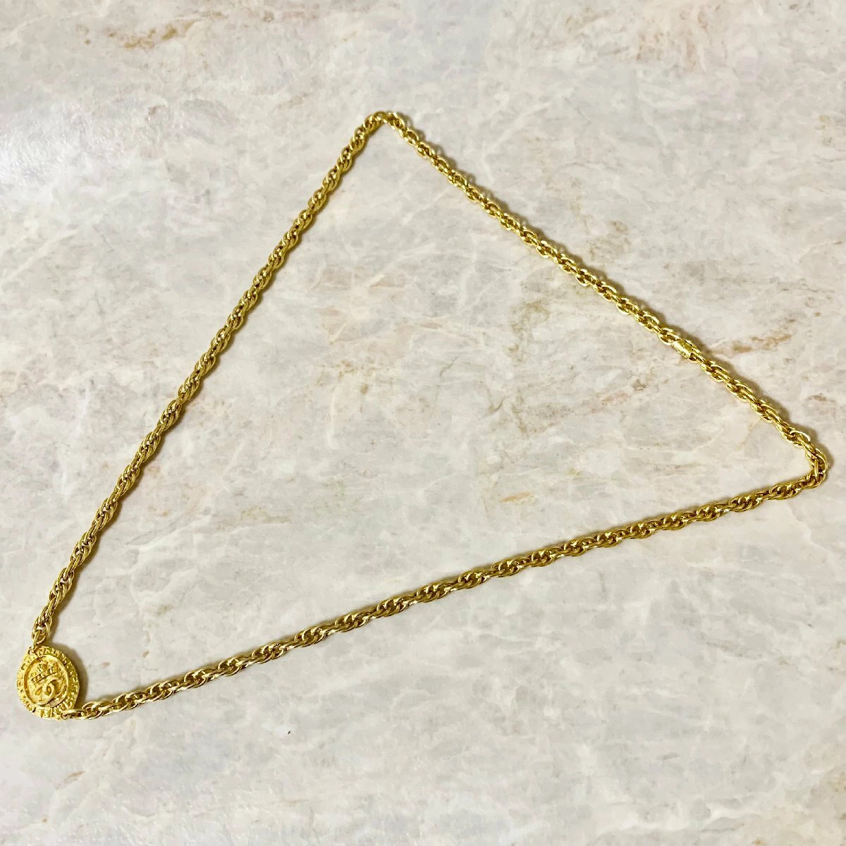 CHANEL Necklace Long Coco Mark Crown Oval Vintage Gold Chain Logo