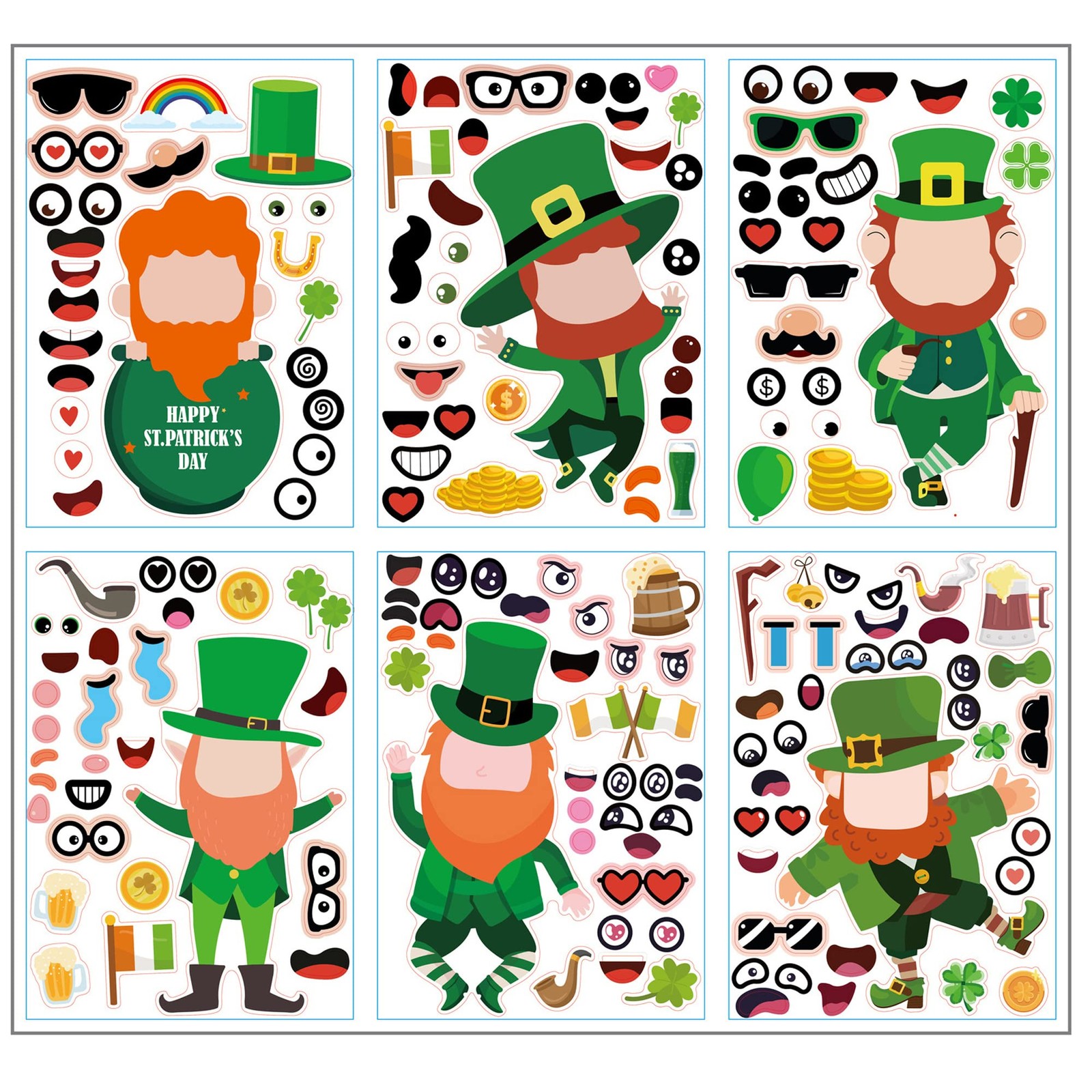 CAKOLINK 12 Sheets St Patricks Day Stickers for Kids, Make Your Own St. Green 