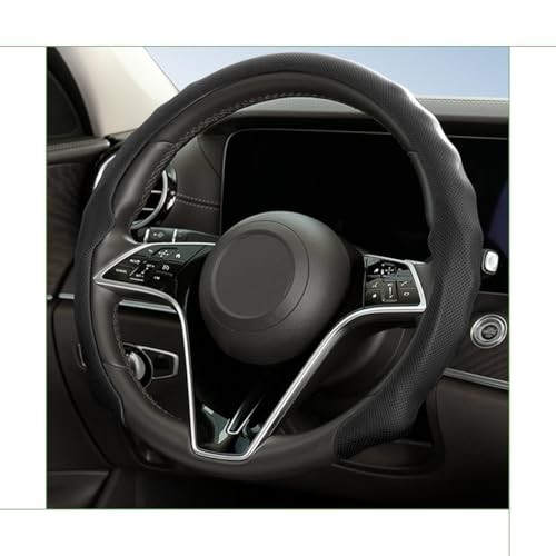 Car Steering Wheel Cover, 15 inch Nappa Leather Anti-Slip & Ultra-Thin 5D Black