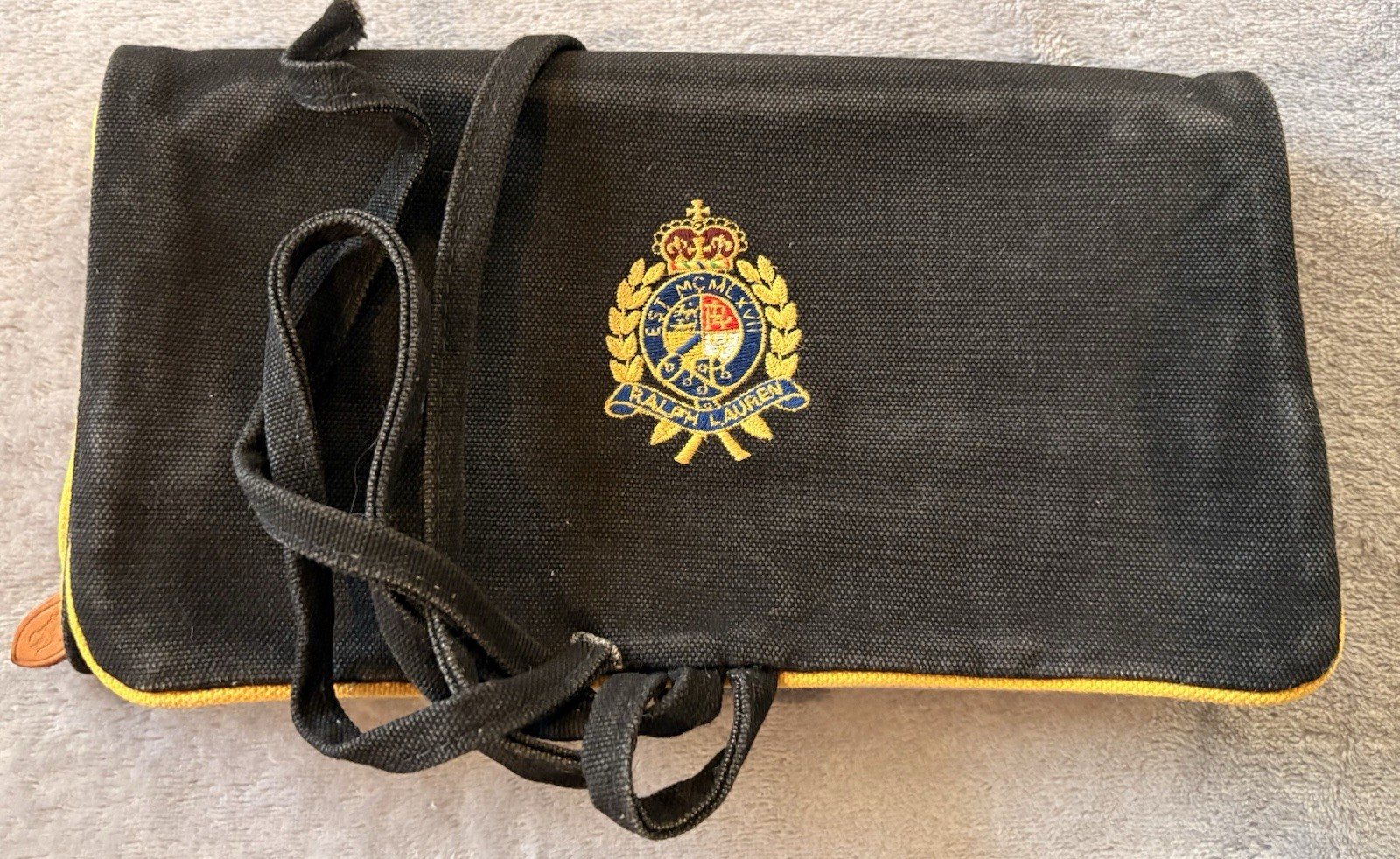 Vintage Ralph Lauren Canvas Black Folding Travel Organizer Bag With Crest