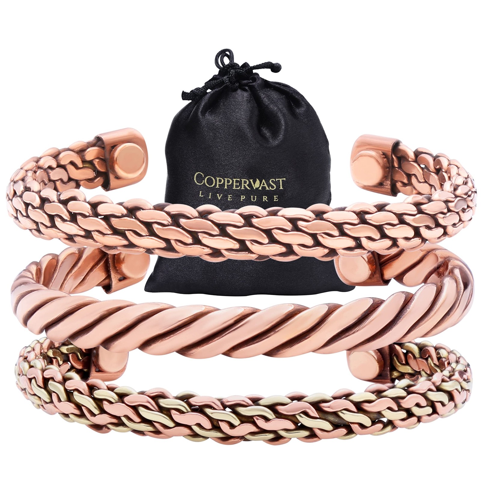 Coppervast Copper Bracelets- for Men and Women| Set of 3 with Gift Bag |Handm...