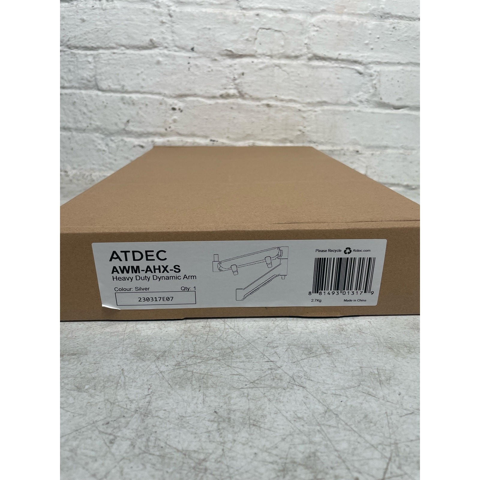 Atdec AWM-AHX-S - Heavy Duty Dynamic Arm - Silver, 180 Degree Rotation Limiter