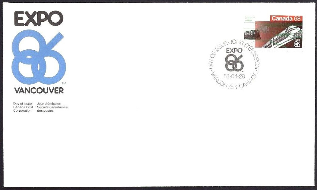 🍁Canada   #1093    "EXPO - TRANSPORTATION"    Brand New  1986  First Day Cover