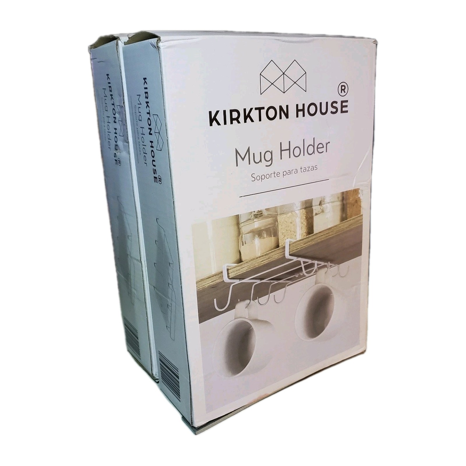 2PC Kirkton House Under Cabinet Mug Holder 16 Hooks White Metal Coffee Bar Rack