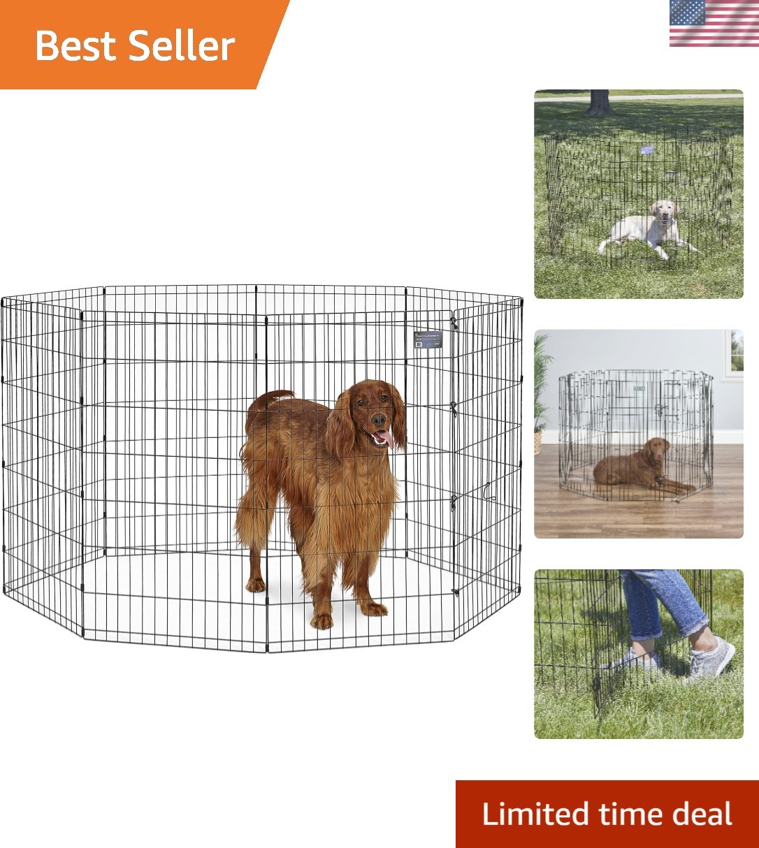 Folding Metal Dog Exercise Pen, Indoor/Outdoor Playpen with Secure Door, Prov...