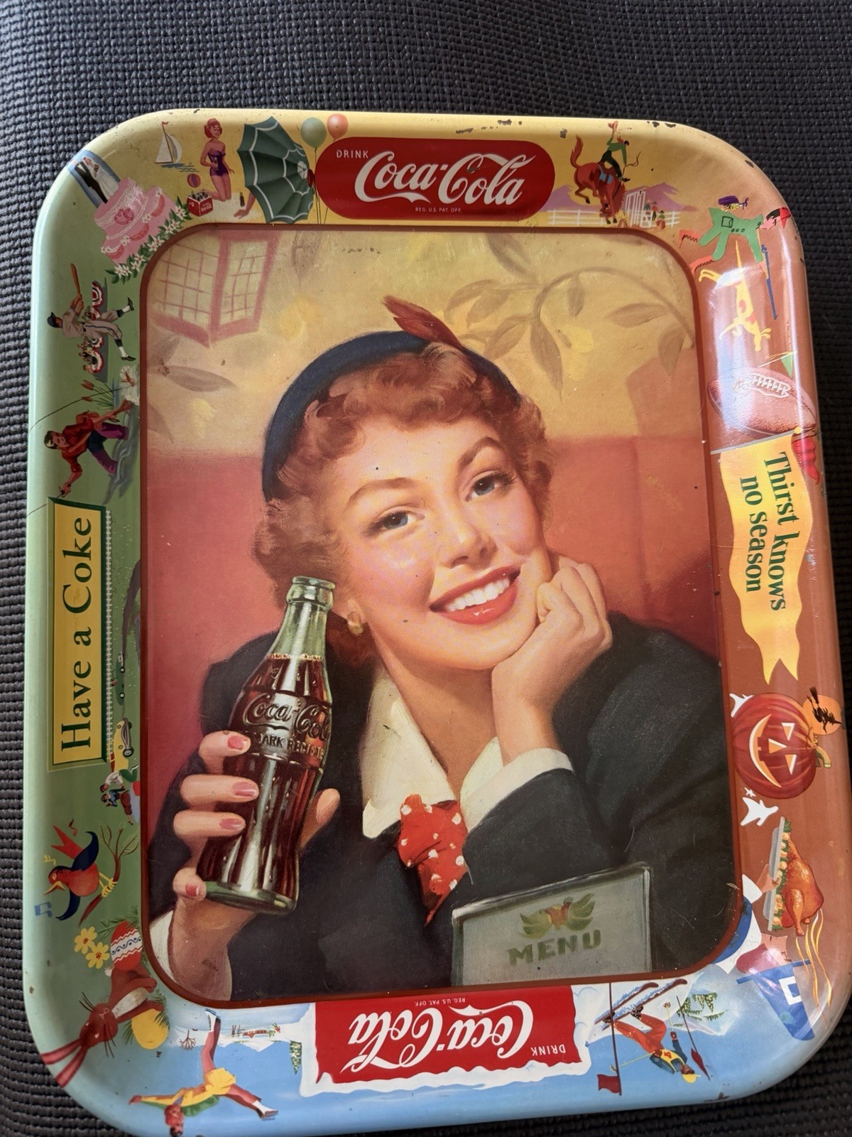 Coca-Cola Vintage Multicolor Soda Advertising Tray with Woman Illustration