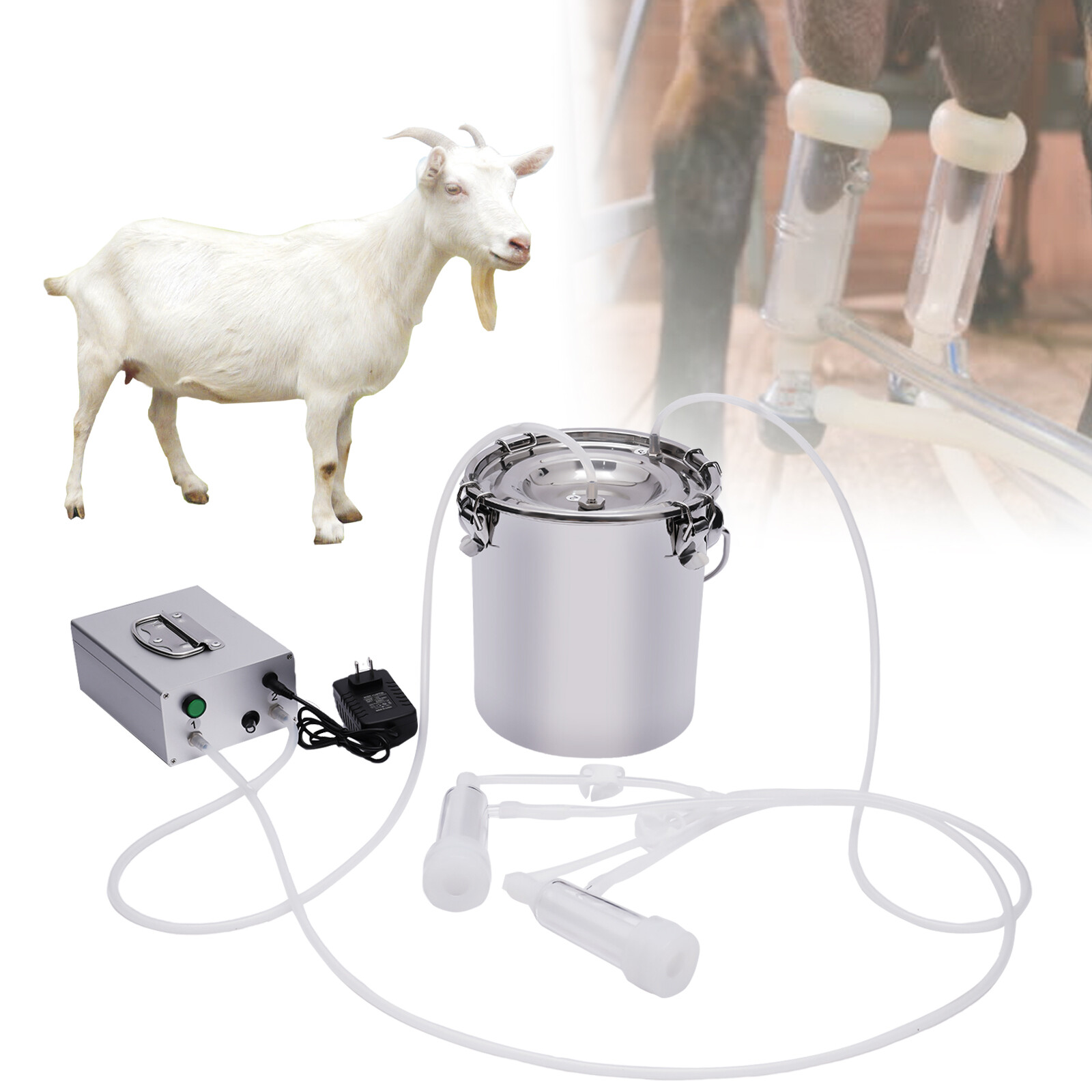 5L Portable Electric Dual Head Sheep Goat Milking Machine Cow Milker Vacuum Pump