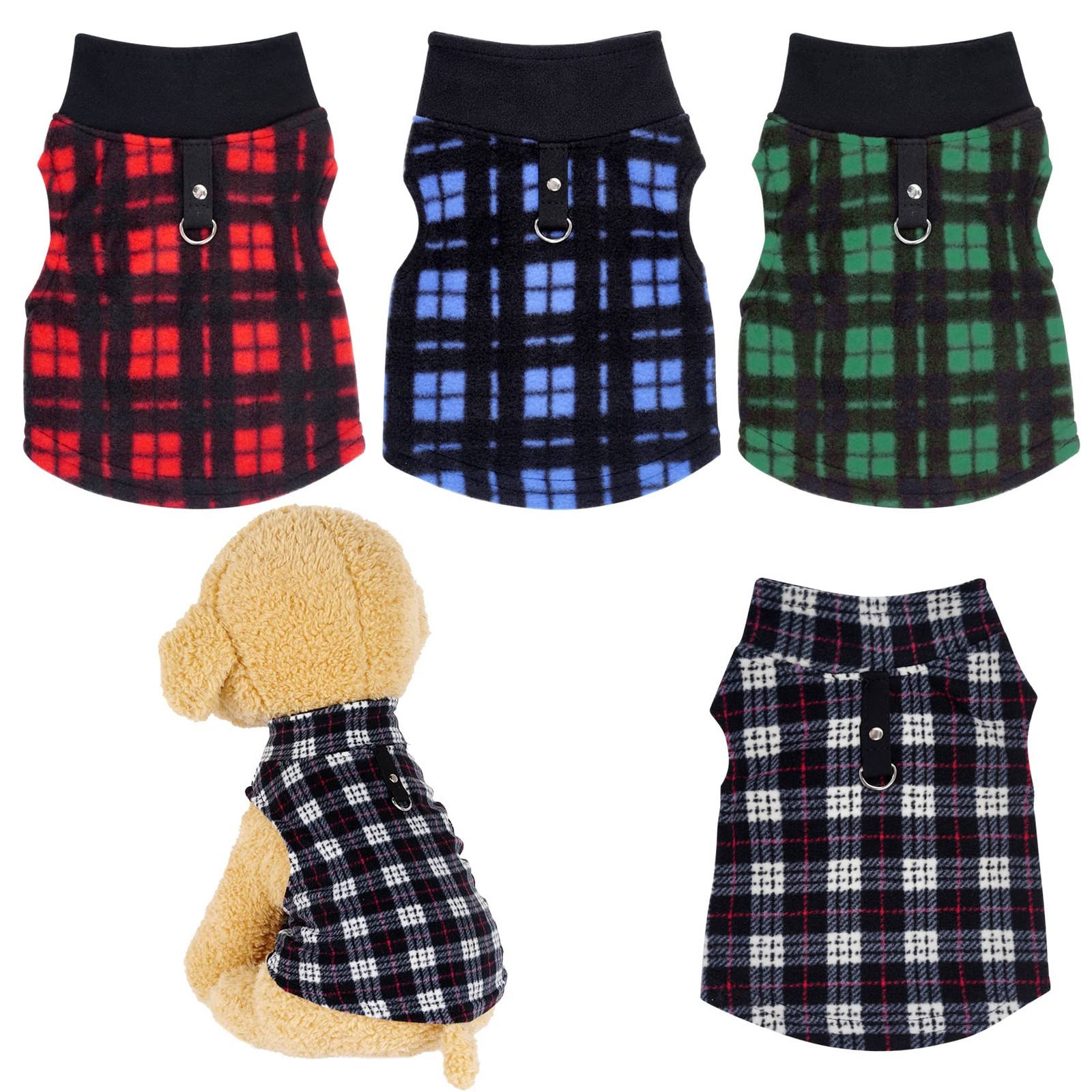 Rbenxia Buffalo Plaid Dog Sweater Set XS - Fleece Vest Pullover Jacket & Leash R
