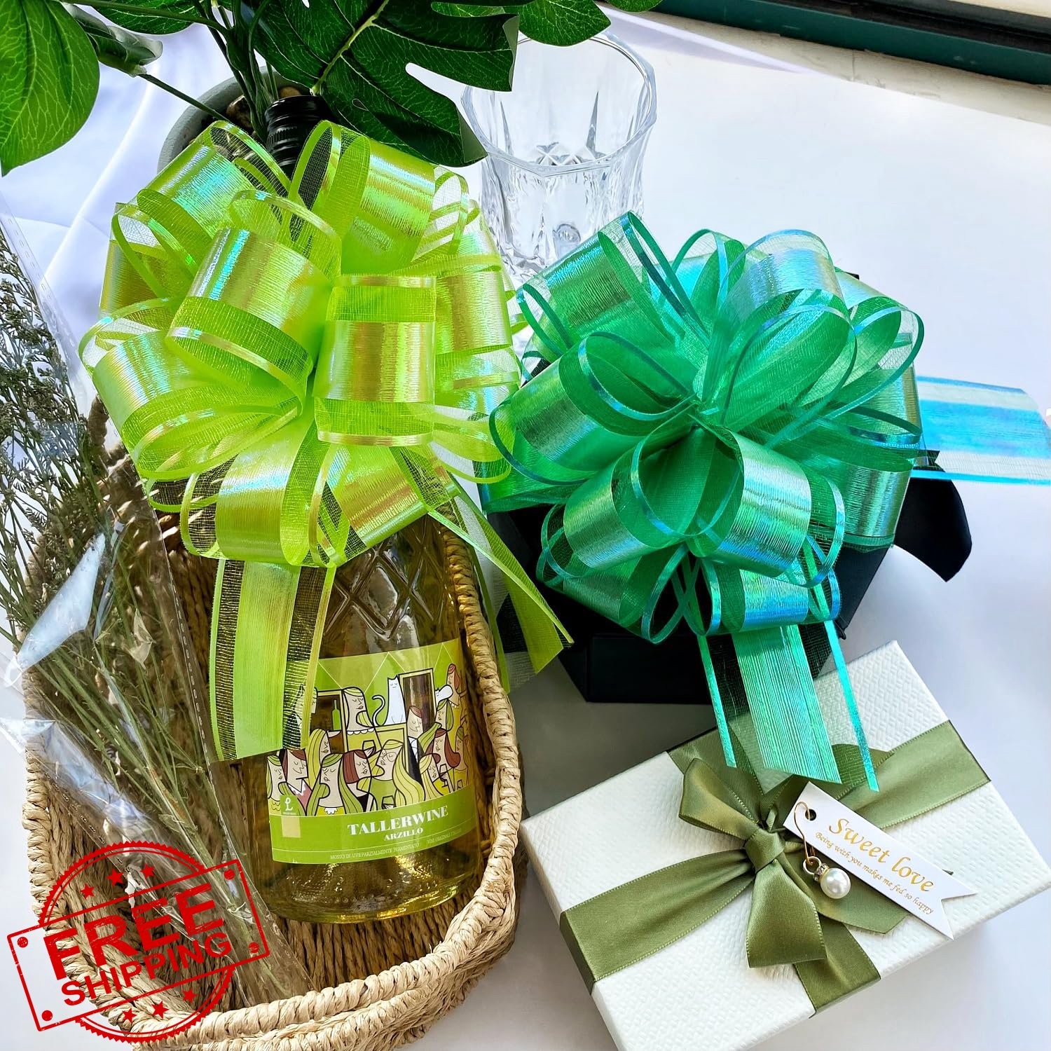 Green Pull Bows Gift Wrapping 12 PCS 6 Inch Large Apple Green