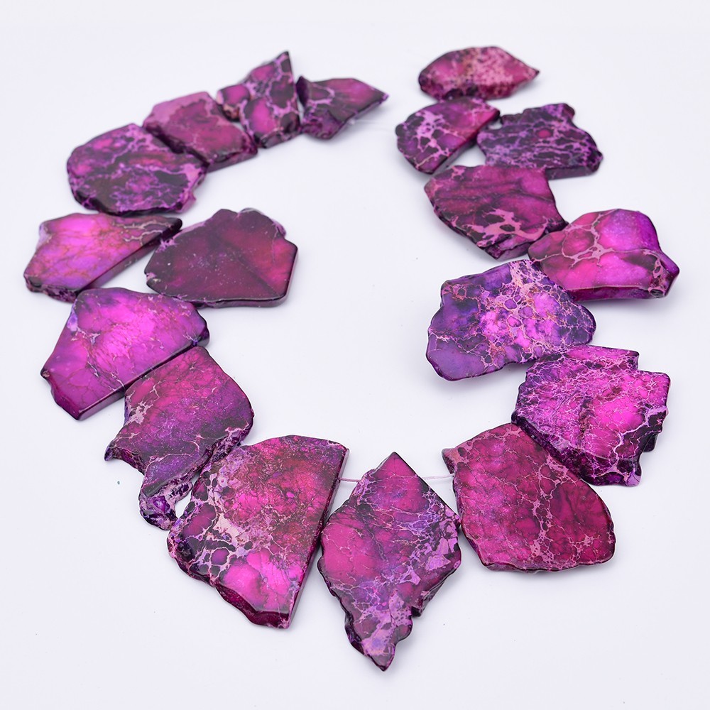 Rose Purple Imperial Jaspers Stone Top Drilled Freeform Slice Loose Beads 16.5"