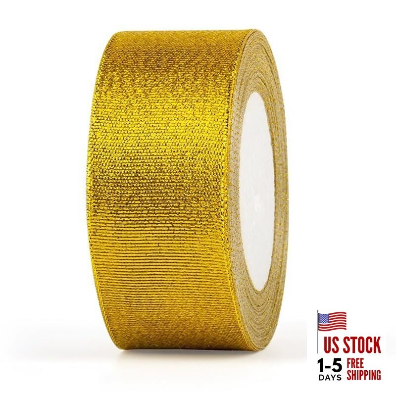 Gold Glitter Ribbon 2 Inch, 25 Yards/roll Sparkly Metallic Fabric Ribbons for 