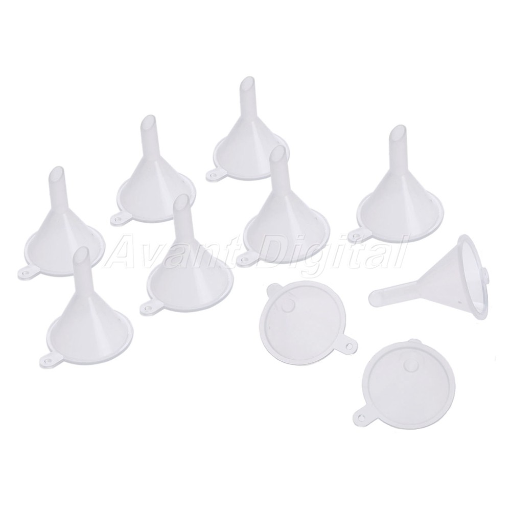10Pcs Plastic Clear Liquid Oil Funnels Bottle Perfume Diffuser Filter Lab Travel