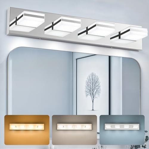  Bathroom Vanity Light Fixture Modern LED Vanity Light, 3CCT 4-Light Chrome