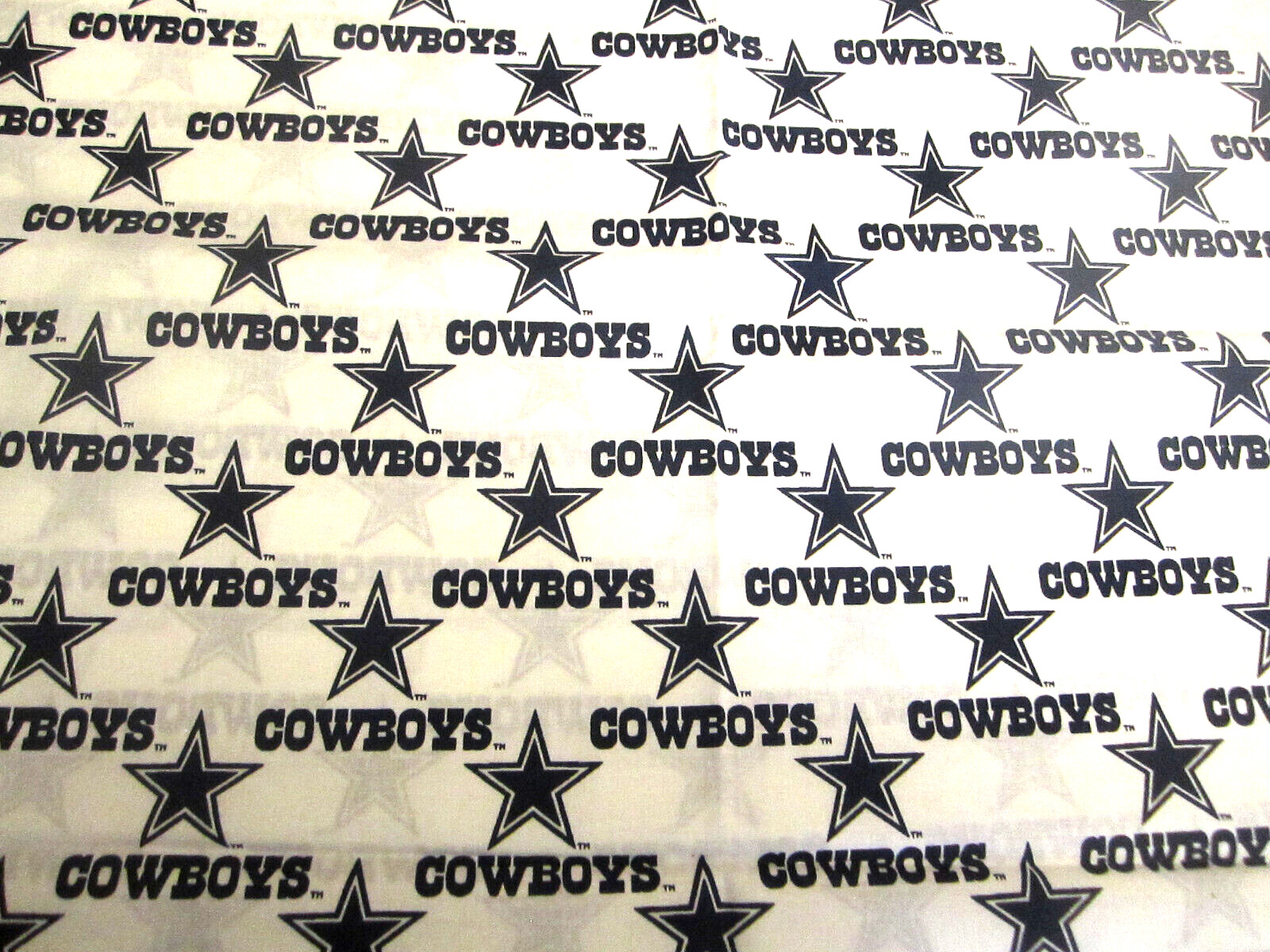 Cotton FAbric DALLAS COWBOYS Blue Star on White DESIGN BTY x 58 vtg 1994