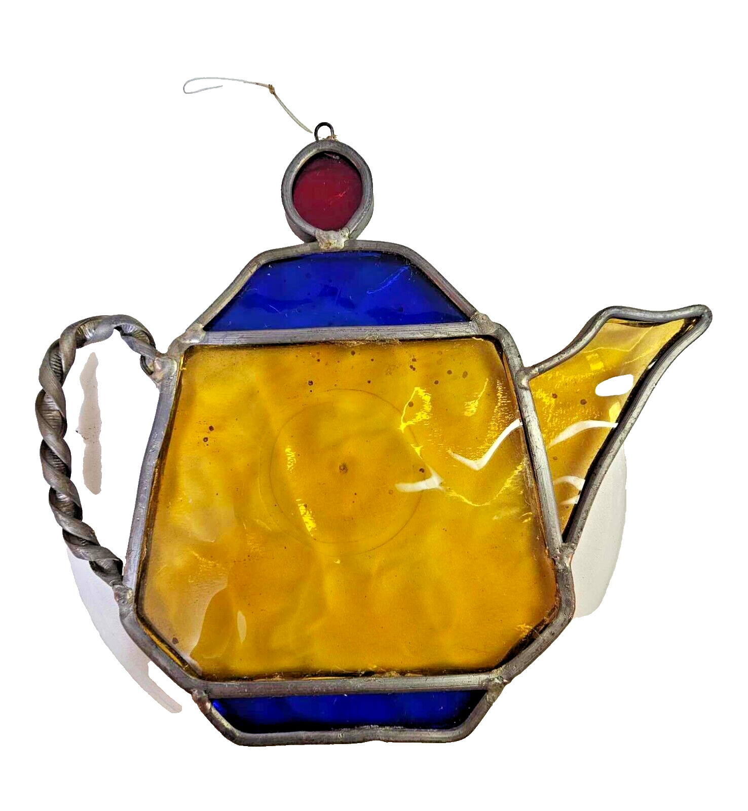 VTg Teapot Stained Sun Catchers Multicolor red blue yellow hanging 5.5"- A10