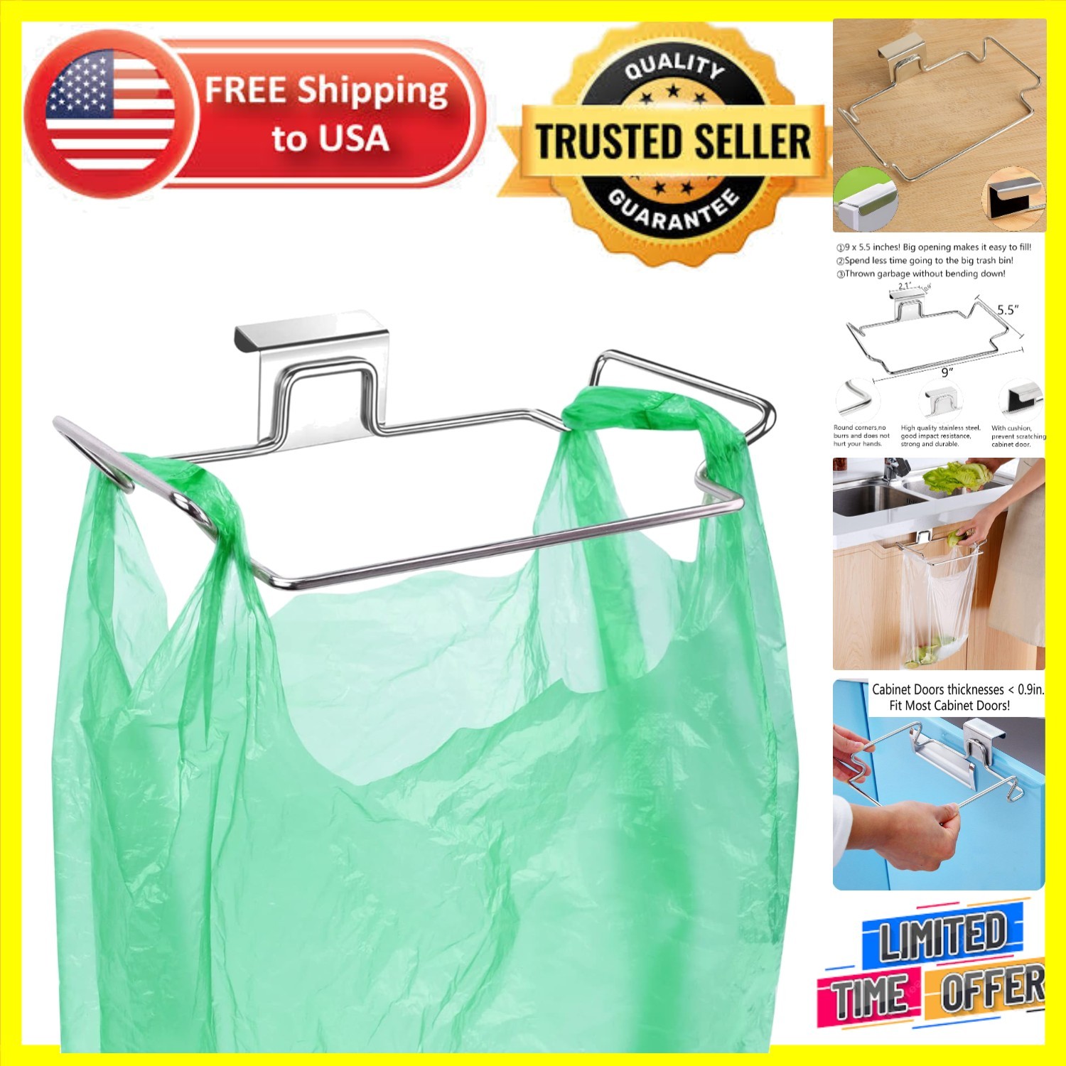 Convenient Open-Top Stainless Steel Trash Bag Holder - Perfect for Any Room