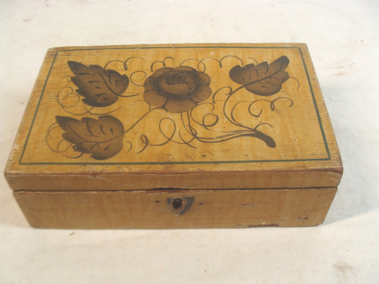 Antique 19C Folk Art Stenciled & Painted Covered Box