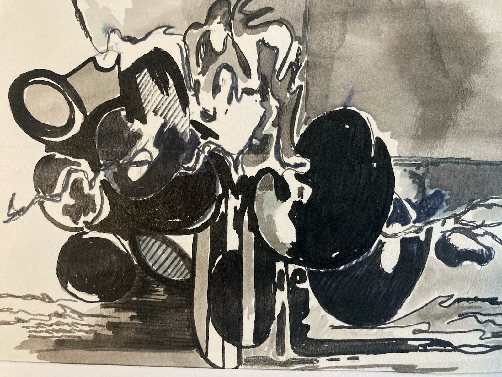 Very Beautiful Abstract Drawing Ink Wash on Paper Abstraction 1990 To Identify