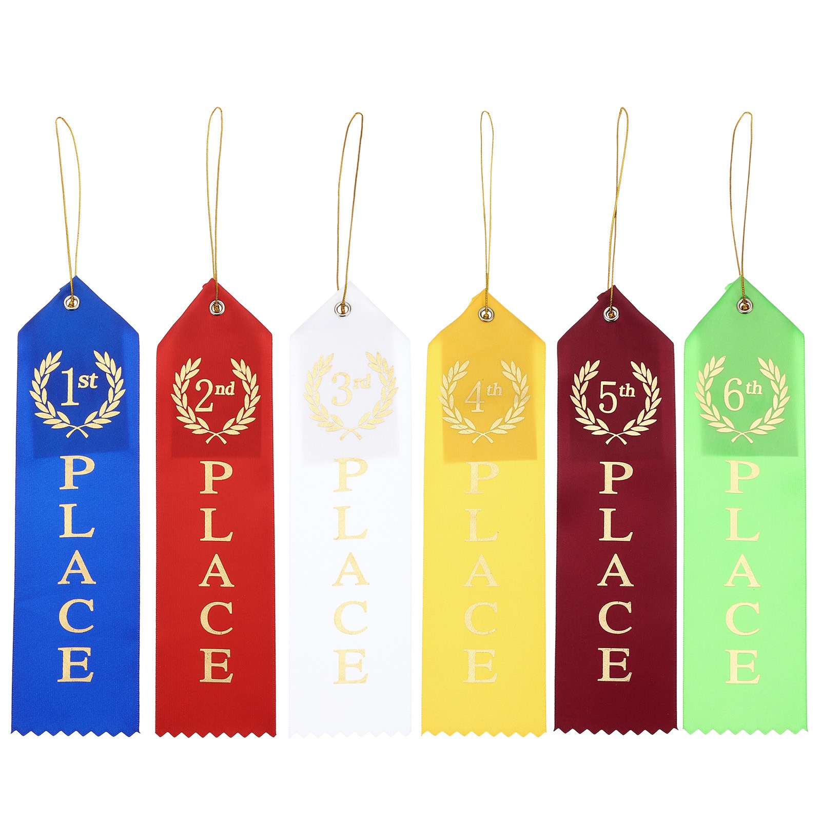 6Pcs Award Ribbons with Even Card and Rope, 6Color