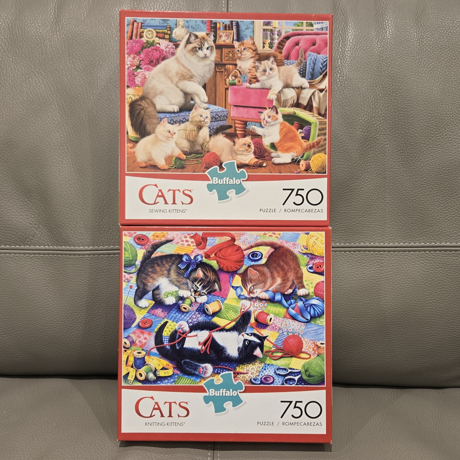 Cat Puzzles Lot Of 2 Buffalo 750 Pieces Each Kittens Posters 2 Complete Jigsaws