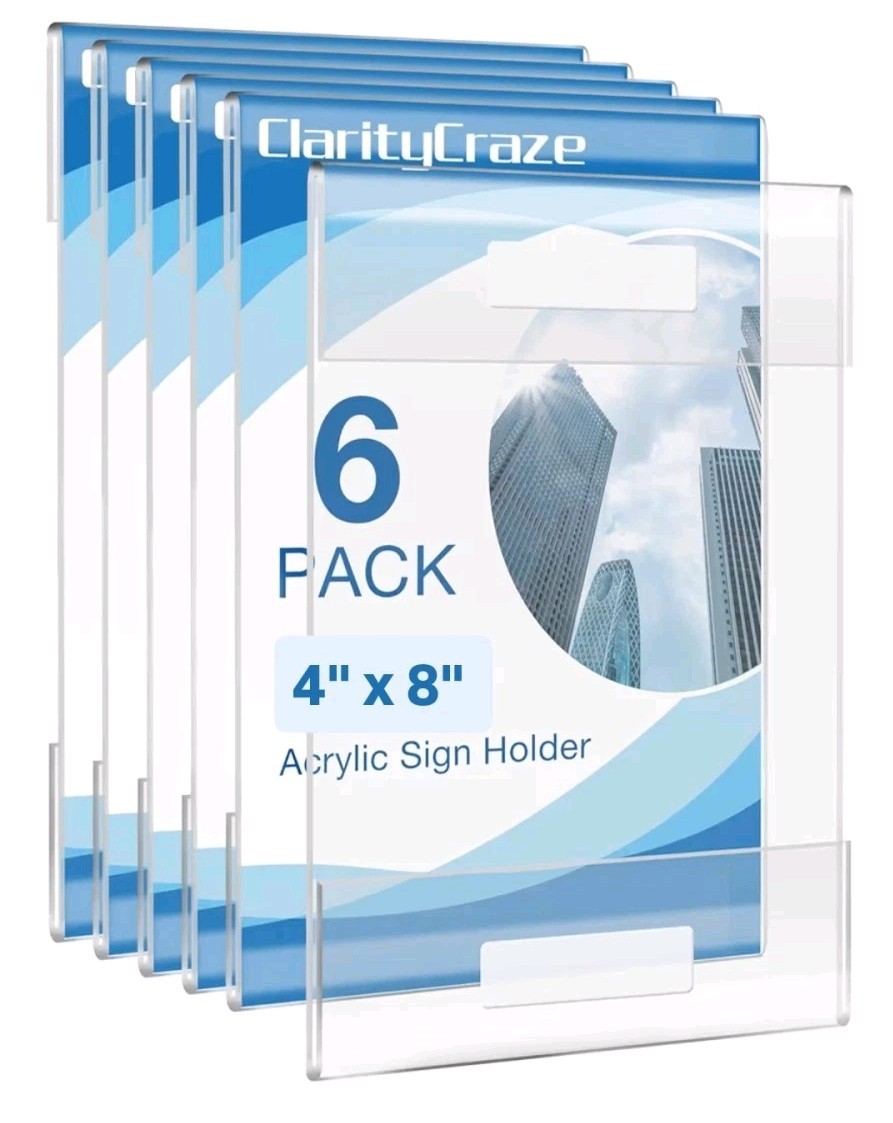 6-Pack 4x8 Acrylic Sign Holder Double-Sided Clear Plastic Tabletop Display Stand
