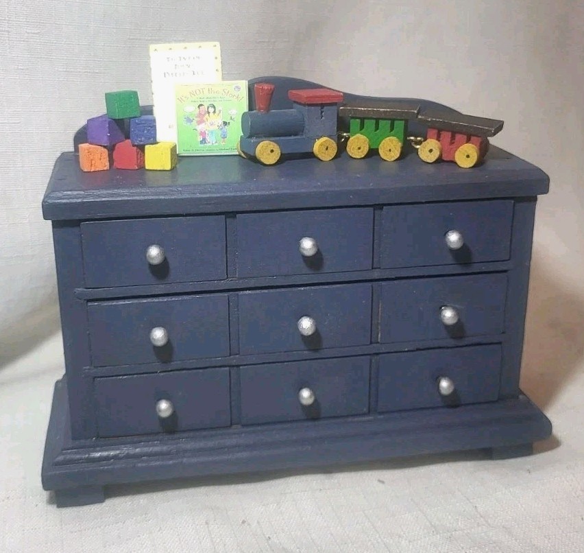 Dollhouse Miniature Blue Painted Dresser w/Toys 1:12 Scale