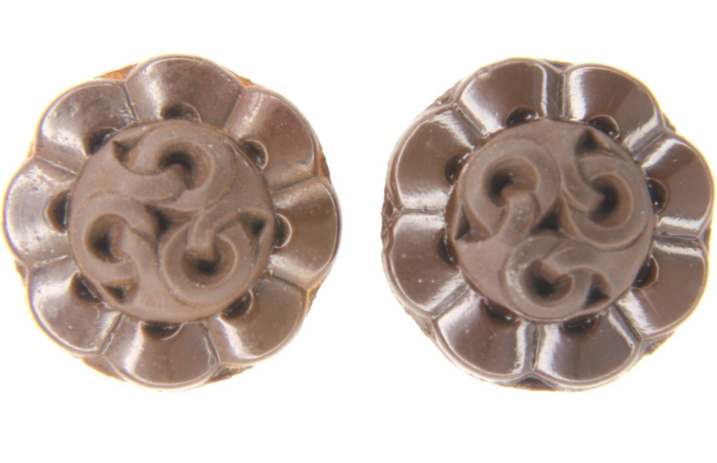 C1910s Antique Brown Glass Button LOT 2 Floral Infinity Triangle Art Nouveau