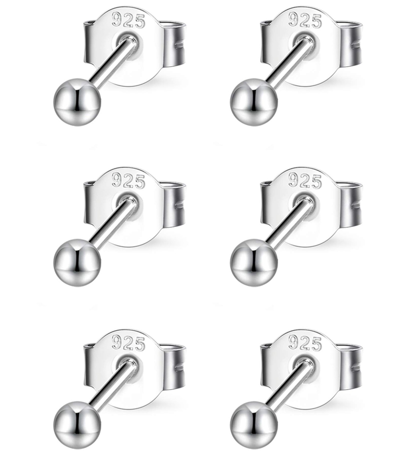 Sterling Silver Round Ball Stud Earrings for 3 mm, 03#: Silver-3 mm*3 Pairs 