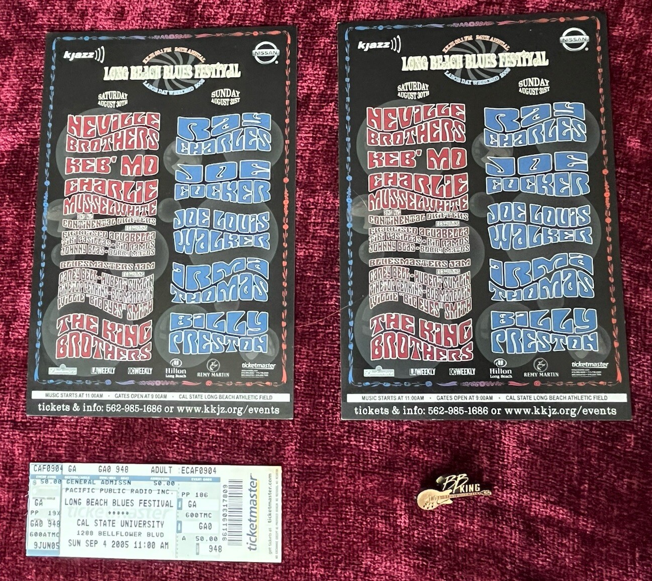 Long Beach Blues Festival Handbills '03 Ticket '05 Promo BB King Pin Ray Charles