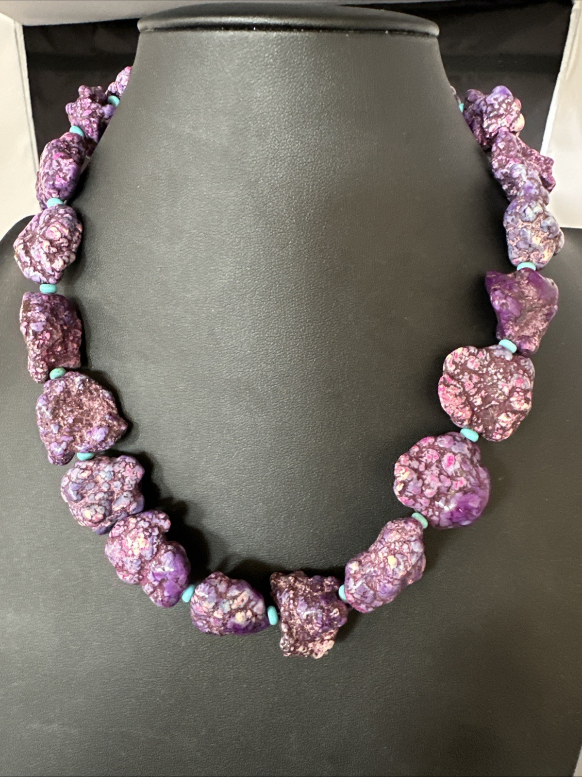 Navajo Turquoise Magnesite Nugget Necklace Sterling Silver 20” 19613