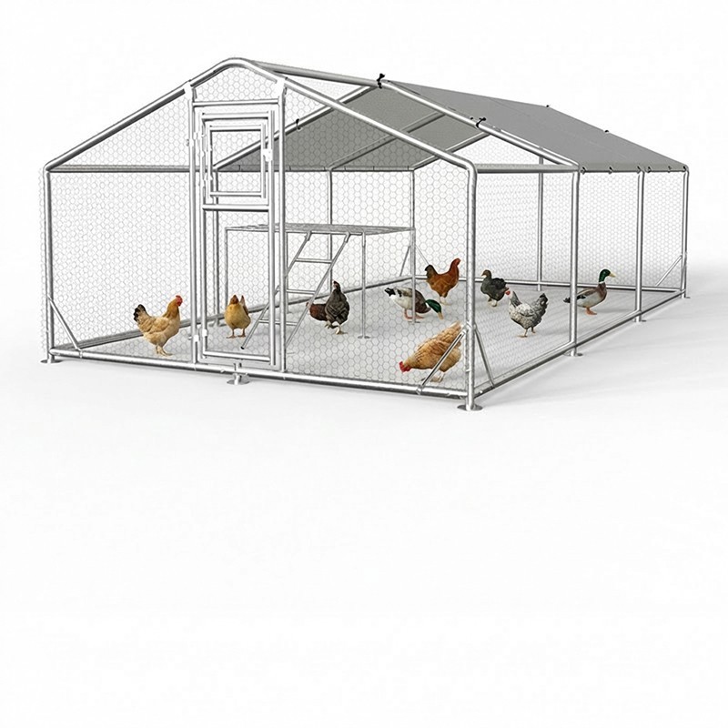 Metal Chicken Coop, Dutch Door Chicken Run with Chicken Perch