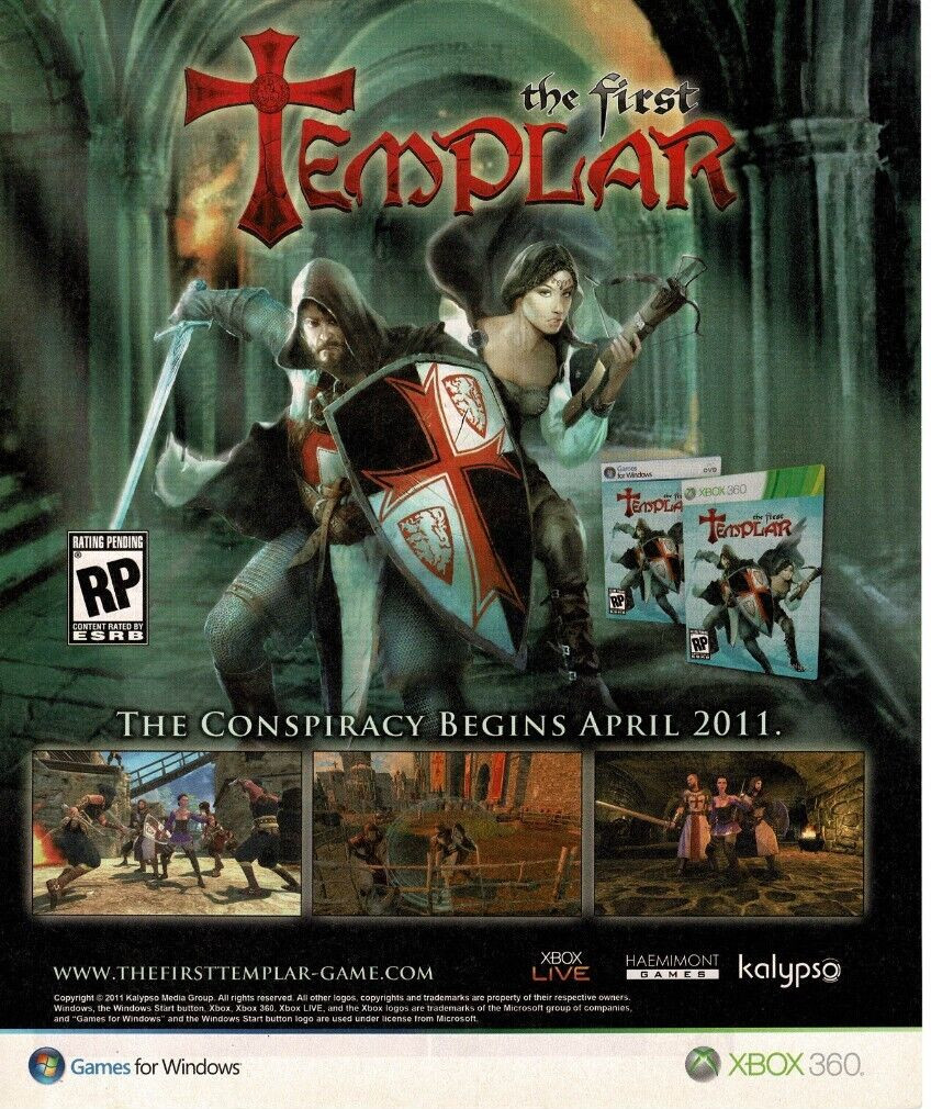 2011 The First Templar Video Game Vintage Print Ad