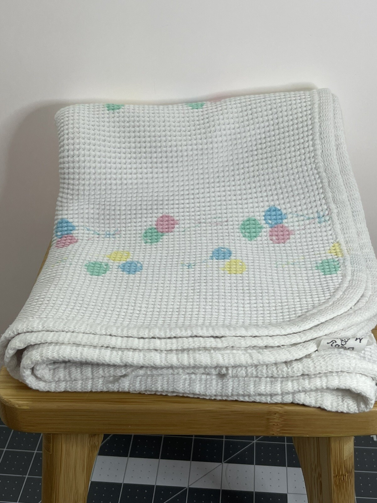 VTG Baby Morgan Baby Blanket Balloon Waffle Weave Knit Receiving Cotton Pastel