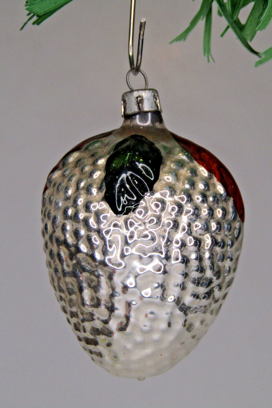 Vintage Blown Glass Bumpy Silver BERRY Christmas Ornament Germany