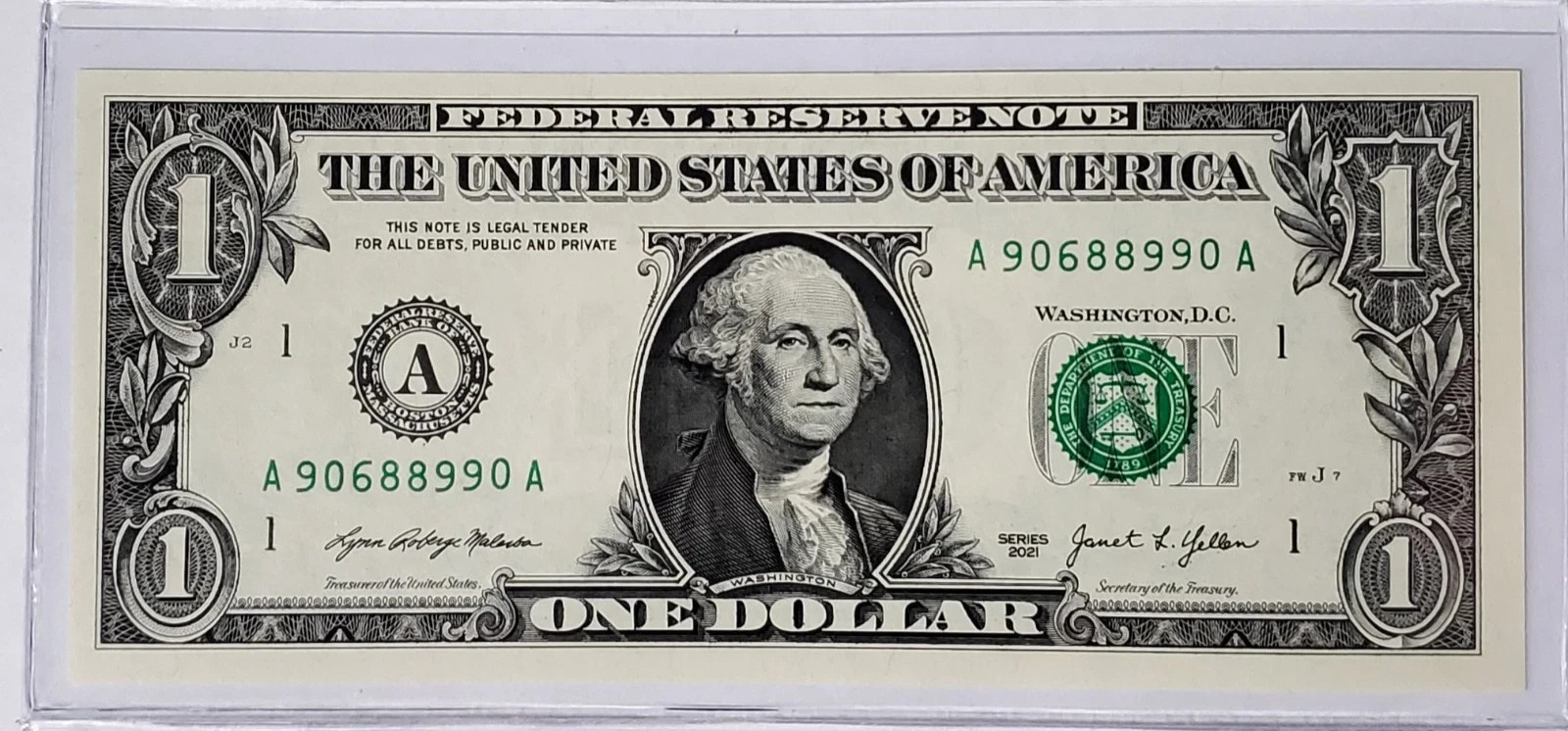 $1 Bill 2021 Fancy Serial Number TRUE Flipper (Only 0,6,8,9) - A 90688990 A  UNC