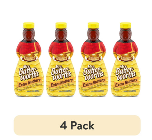 (4 pack) Mrs. Butterworth's Extra Buttery Pancake Syrup, 24 fl. oz.