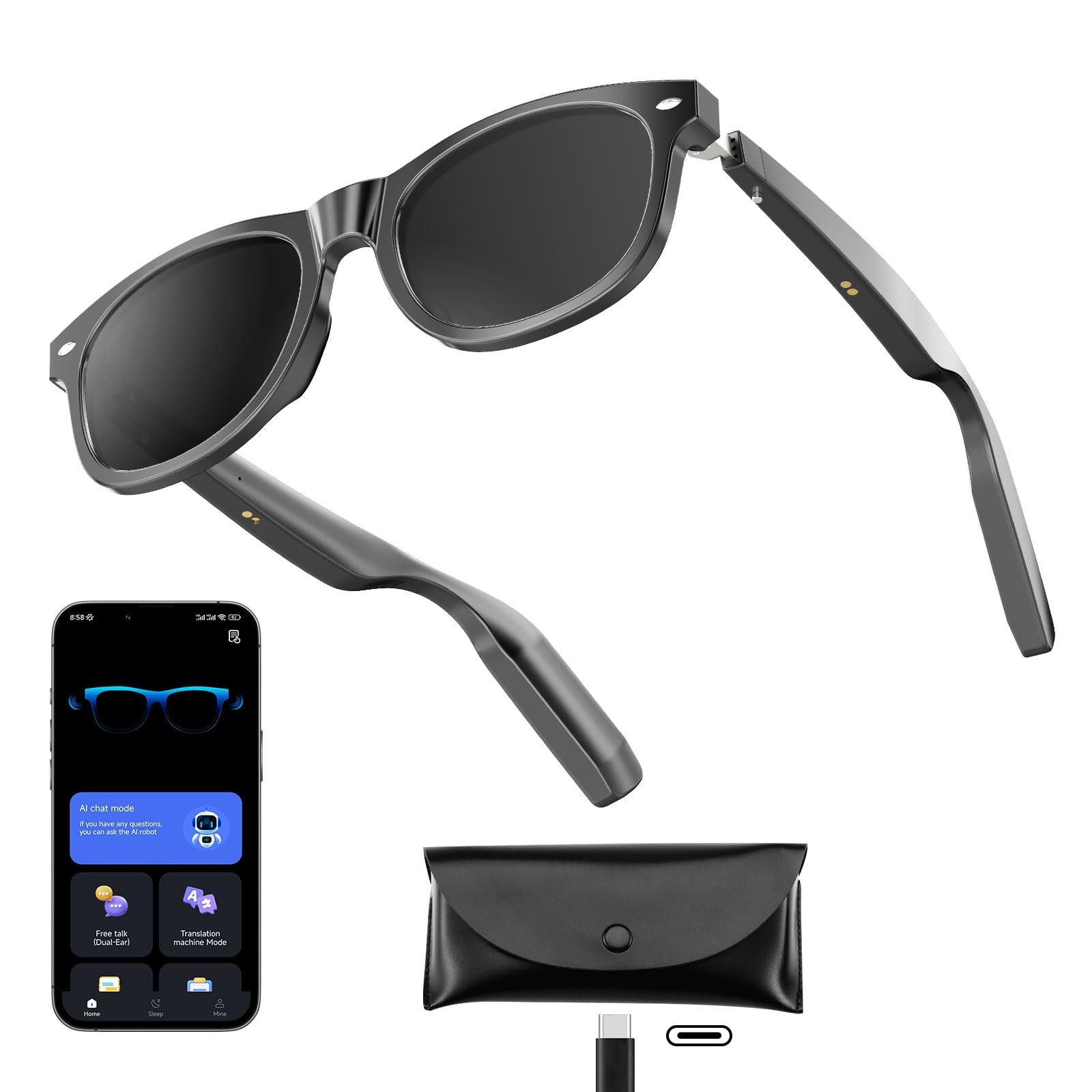 AI Smart Translation Glasse with Chat GPT for Adults,Multifunctional Bluetoot...