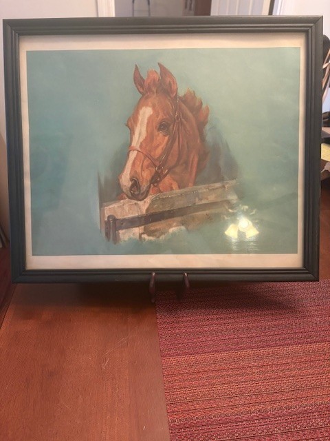 Vintage 1960s Framed Donald Art Co Litho Print Young Horse  Chesnut Sorrel